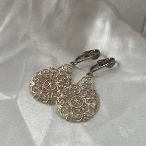 Vintage 1970s Bohemian Gold Filagree Chandelier Dangle Earrings